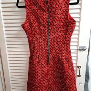 Sans Souci Anthropologie Dress Womens Small Red Black Geo Print Sleeveless